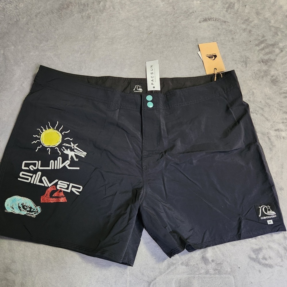 New Quiksilver Men's P Snap 15 Boardshorts Swim Trunks Black Size 38 Shorts